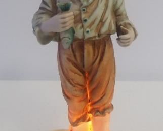 9" High Antique Porcelain Aladdin Lamp With Boy Holding Fish, With Interior Light, Powers On