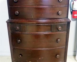 Five-Drawer Chest Of Drawers, 1-Piece, Curved Front, Dovetail Construction, Marked "Chest No. 726 W MAH" On Back, 54" High x 36" Wide x 20" Deep