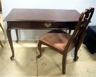 Writing Desk With Single Drawer, Brass Hardware, Club Feet, 29" High x 48" Wide x 24" Deep, With Matching Chair
