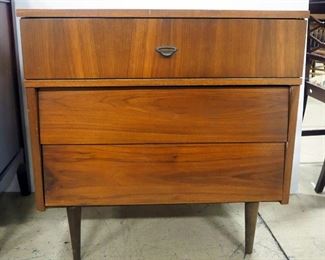 Mid Century Harmony House 3 Drawer Louvered Walnut Lowboy Dresser, With Dovetail Construction, 30.5" High x 30" Wide x 18" Deep