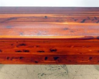 Cedar Chest With Hinged Lid, Has Lock But No Key Needed, 3 Casters Are Missing Wheels, 17" High x 44" Wide x 17.5" Deep