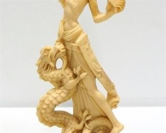 Oriental Dragon Figurine Collection Including Ceramic, Stone And Resin Figures, Qty 5