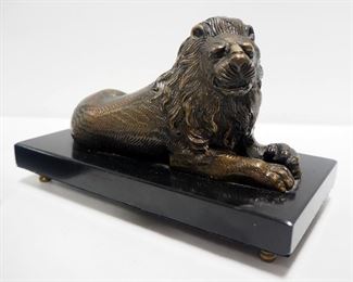 Matching Bombay Brass Lion Figures On Marble Bases, Qty 2