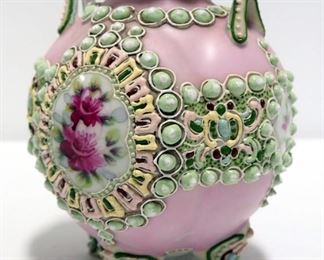 Moriage Vases With Floral Design Qty. 2, 5.25" Tall And 12.25" Tall