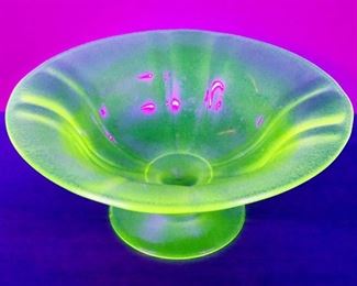 10" Wide Vaseline Glass Pedestal Bowl
