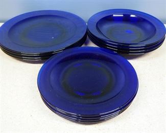Cobalt Blue Glass Dishware For 4, Includes Dinner Plates, Dessert Plates, Bowls, Cups And Saucers, Approx 20 Pcs