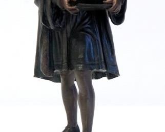 Brass Statuette Of Renaissance Man Holding Book, 12.5" Tall