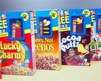 General Mills Cereal Boxes With Matching Character Pez Dispensers, Includes Trix, Cocoa Puffs, Lucky Charms, Honey Nut Cheerios, All NIB, And More
