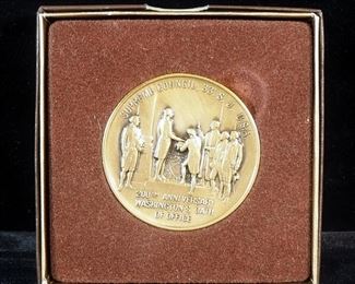 Masonic Commemorative Brass Relief Coin, Marked Supreme Council 33rd Degree S.J., Shepheard's Tavern On One Side, Washington's Oath On Other Side