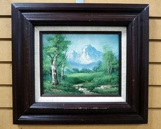 Original Oil On Board Painting, Depicting Mountain And Valley, Framed 17.25" Wide x 15.25"