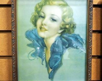 Two Vintage Prints Of Women, Circa 1940s, Framed Under Glass, Each 9" Wide x 11" High