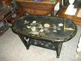 ORIENTAL GLASS TOP HAND PAINED W/ENUFF JADE FOR 2 TBLS,