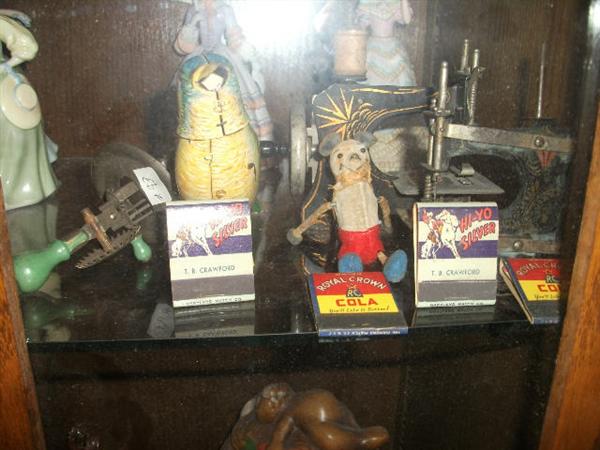 1930's Lone Ranger front strike matches, Royal Crown matches 1950's, 1930's Mickey Mouse(back when he was a rat)windup/somersalts,Cheeping bird windup as head moves. 