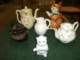 Jewel Tea, Tony Wood, Sadler,
Minton 18th C., another Eng. Tea Pot, Generic Kitty Tea pot for dainty drinkers.
