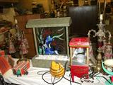 STAINED GLASS..ROCKS,,LIGHT AND, IT'S A FOUNTAIN! HOW BOUT A REPLICA OF AN OLD POPCORN MACHINE WHEN U HAVE CORN HEADS OVER?