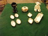 Nippon Salts & cracker holder, Nippon Hair receiver, Lenox bear, neatest ash tray around