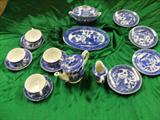 EARLY CHILD'S BLUE WILLOW DISH SET W/SERVING PCS. A REAL & RARE FIND!!