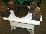 4 late 1800's mercantile store cabinet cast iron legs, a fabulous bootscraper that i took a bad pic of!
