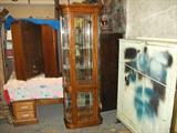 BEVEL GLASS FRONT, BENT GLASS
SIDES, 5 SHELVES, lighted, mint condition, extremely attractive, curio/china