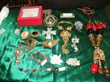 Super fine Jewelry featuring vintage pcs., Weiss, Miriam Haskell, gold bracelet, scarab bracelet, mostly all signed, ivory Brooch, & 1 of what everyone needs, necklace.