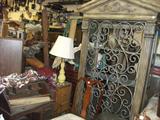 Florentine display cabinet w/glass shelves, the 2nd of a pr. of lamps.