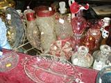 fostoria colony divided dish, diamond point & other good glass