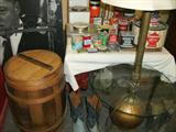 EXTRA NICE WOODEN BARREL, TABLE FLOOR LAMP.
