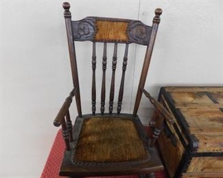 Neat Antique Small Rocker with Dog Carvings