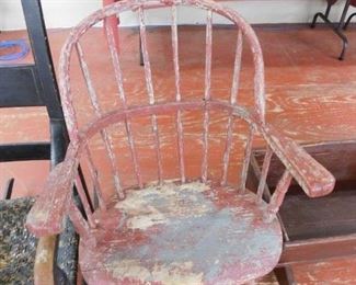 Early Red Paint Primitive Windsor Chair