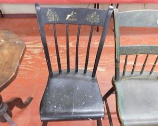 Old Paint Decorated Plank Bottom Chairs 