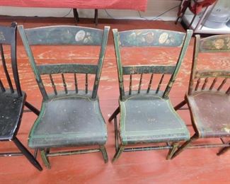 Old Paint Decorated Plank Bottom Chairs