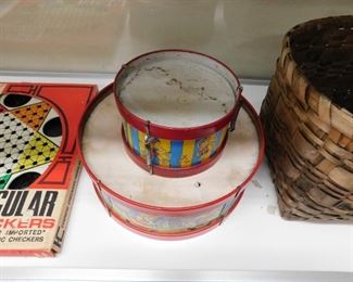 Old Tin Lithographed Children's Drums 