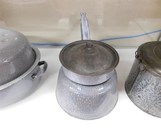 Unusual Grey Enamelware Double Boiler