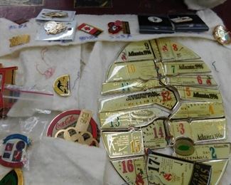 Huge Grouping of Assorted Olympic Pins with Collectors Guide(Coca Cola, Atlanta Olympcs and more)