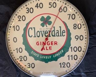 1950's Cloverdale Ginger Ale Thermometer(12" Diameter/T.W. O'Connell)