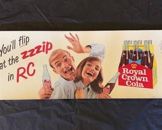 RC Cola "You'll Flip at the Zip" Cardboard Sign(11" x 28"/U.S.A.)
