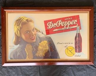 1940's Dr. Pepper Framed Madelon Mason Cardboard Sign(15" x 25")