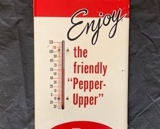 1950's Dr. Pepper Hot or Cold the Friendly "Pepper-Upper" Thermometer((16" x 6")