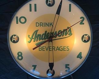 1950's Drink Anderson's Beverages Clock(15" Diameter/Telechron)