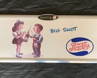 1960's Pepsi Frame(12" x 24") with Big Shot Cardboard Sign(11" x 21")
