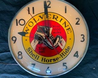 Wolverine Shell Horse-Hide Clock(15" Diameter/Telechron/Not Running)