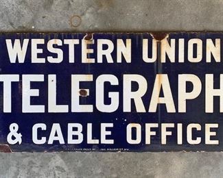 1920's Double Sided Porcelain Western Union Telegraph & Cable Office Sign(12" x 24")