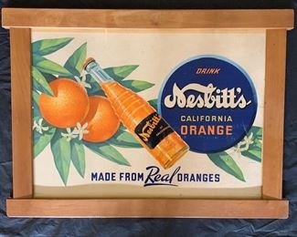 Drink Nesbitt's California Orange Cardboard Sign in Wooden Frame(18" x 25"/Litho Made in U.S.A.)