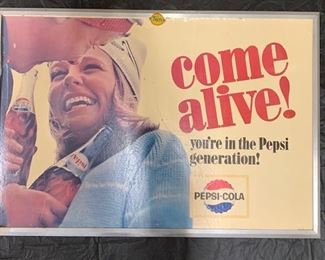 Litho Come Alive Pepsi Cardboard Sign in a Teem Frame(28" x 38")