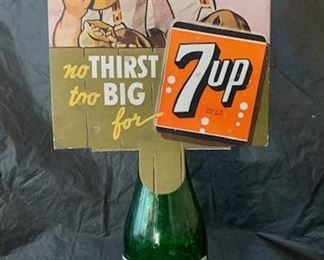 1940's 7 -Up No Thirst Too Big Bottle Topper with Bottle