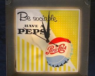 Be sociable Have a Pepsi Clock(Clock Works/Glass Front Missing)