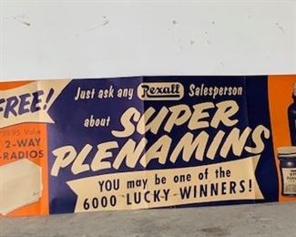 1950's Rexall Super Plenamins Paper Sign((17" x 56")