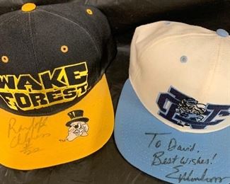 Autographed Wake Forest Randolph Childress and North Carolina Eric Montross Hats