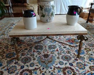 Beautiful Marble Cocktail Table with Raised Trunk Elephants