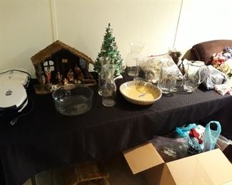 Nativity Set, Ceramic Christmas Tree, and Decor